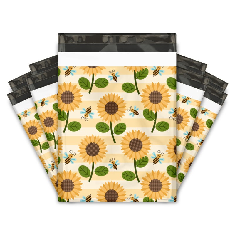 Pro Supply Global 10x13 (100) Sunflowers and Bumble Bees Floral Summer Designer Poly Mailers Waterproof Self Sealing Tear Resistant Polymailers Shipping Envelopes Premium Printed Bags For Small Businesses - Image 1